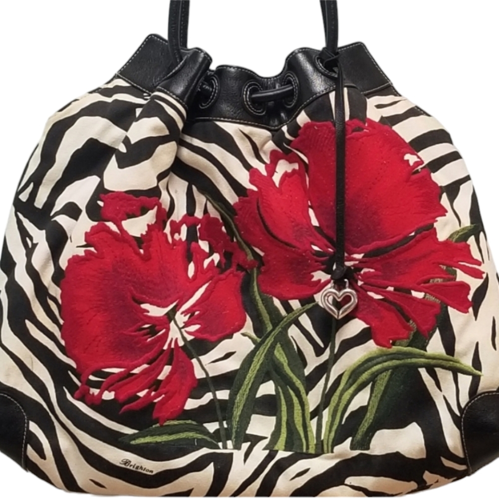 BRIGHTON | ZEBRA CANVAS RED FLOWER TOTE